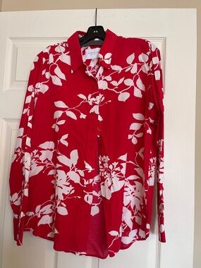 Talbots Red Floral Long-Sleeve Button-Up Shirt